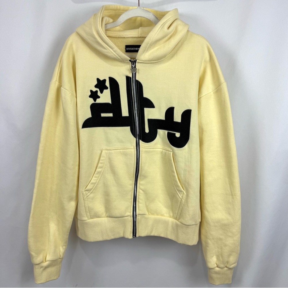 Divide the Youth Yellow Plush Oversized Cropped Hoodie Full Zip Streetwear Sz M